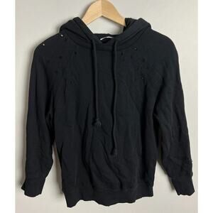 Helmut Lang Distressed Black Hoodie Long Sleeve Minimalist 100% Cotton Size Med